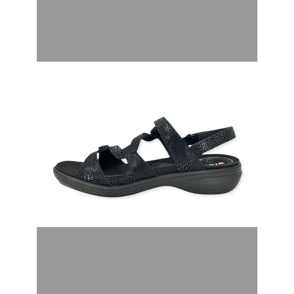Reverse Black Textured Strappy Women's Sandal